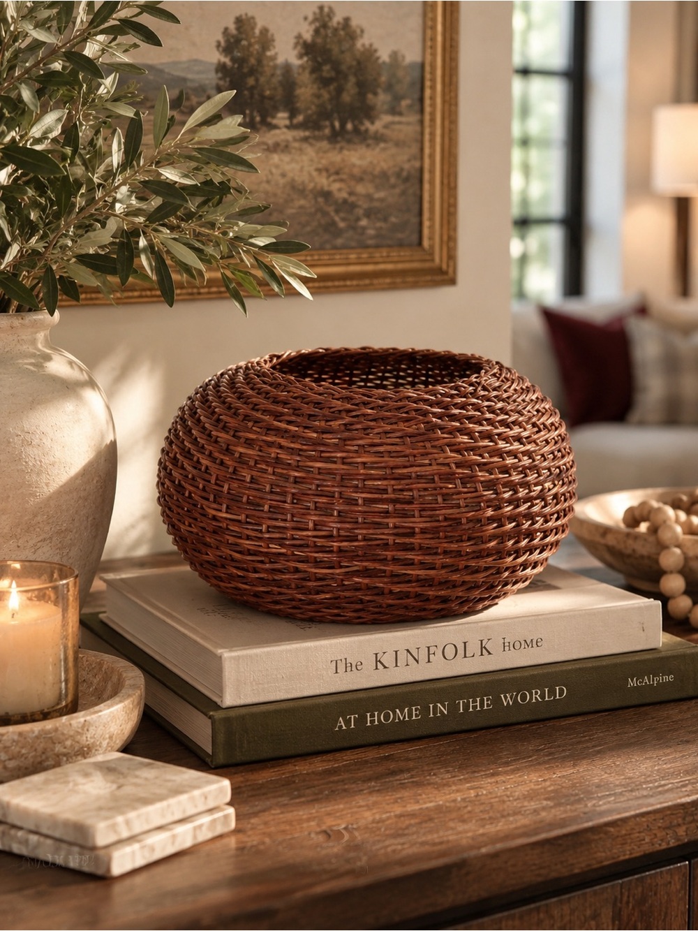 Pottery Barn Woven Round Decorative Bowl - Brown